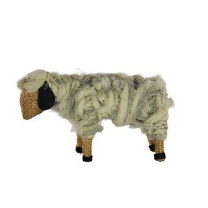 Handcrafted Wool Yarn Burlap Felt Sheep Figurine Folk Art